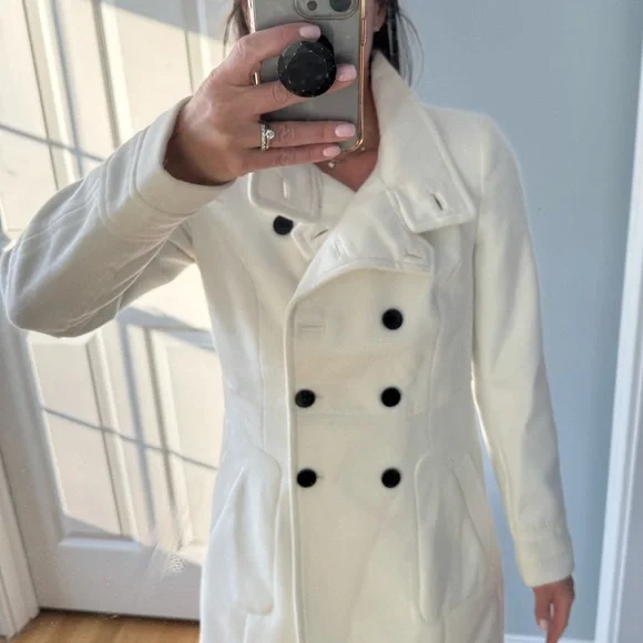 Zara white peacoat size S: Bust 36”, sleeve length 18”, shoulder to hem 34”. - Picture 3 of 11